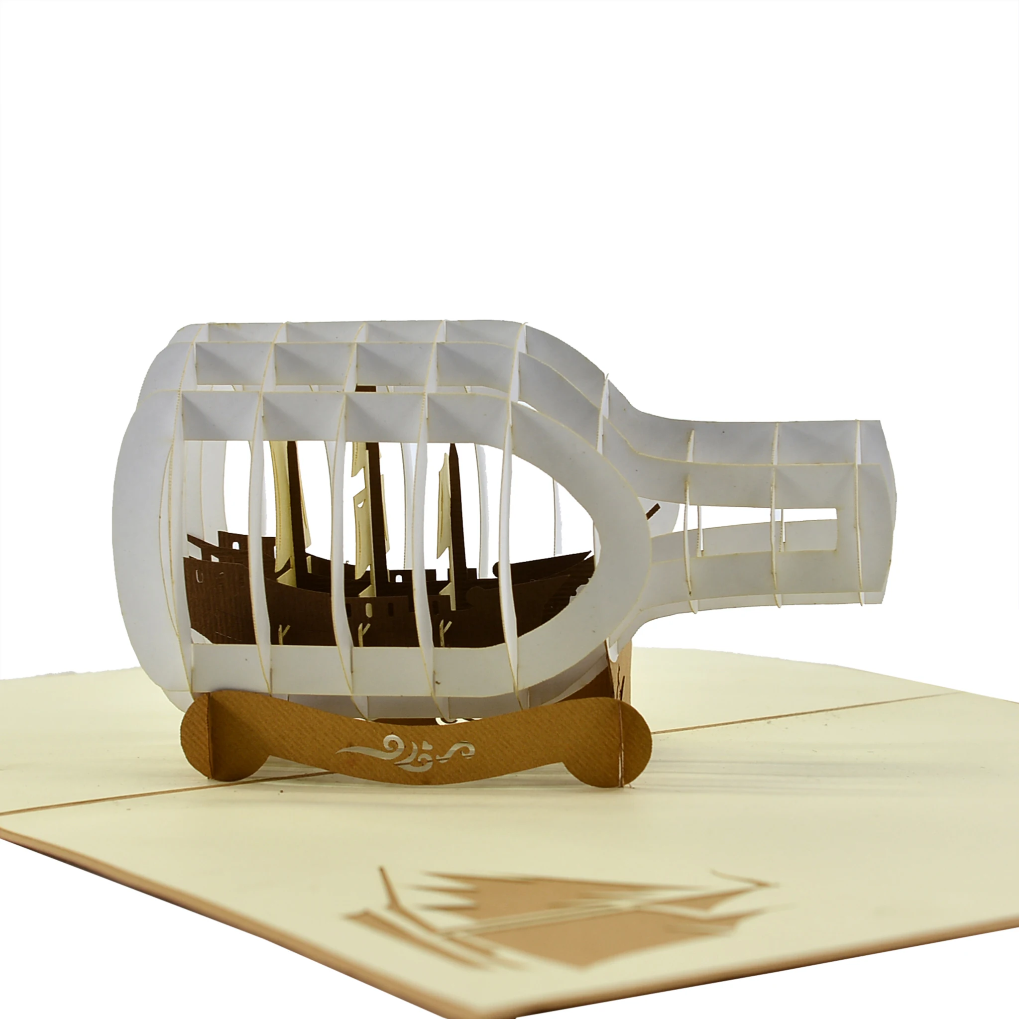Hot selling product with Model of Boat in the bottle for Christmas 3D greeting pop-up cards For businesses
