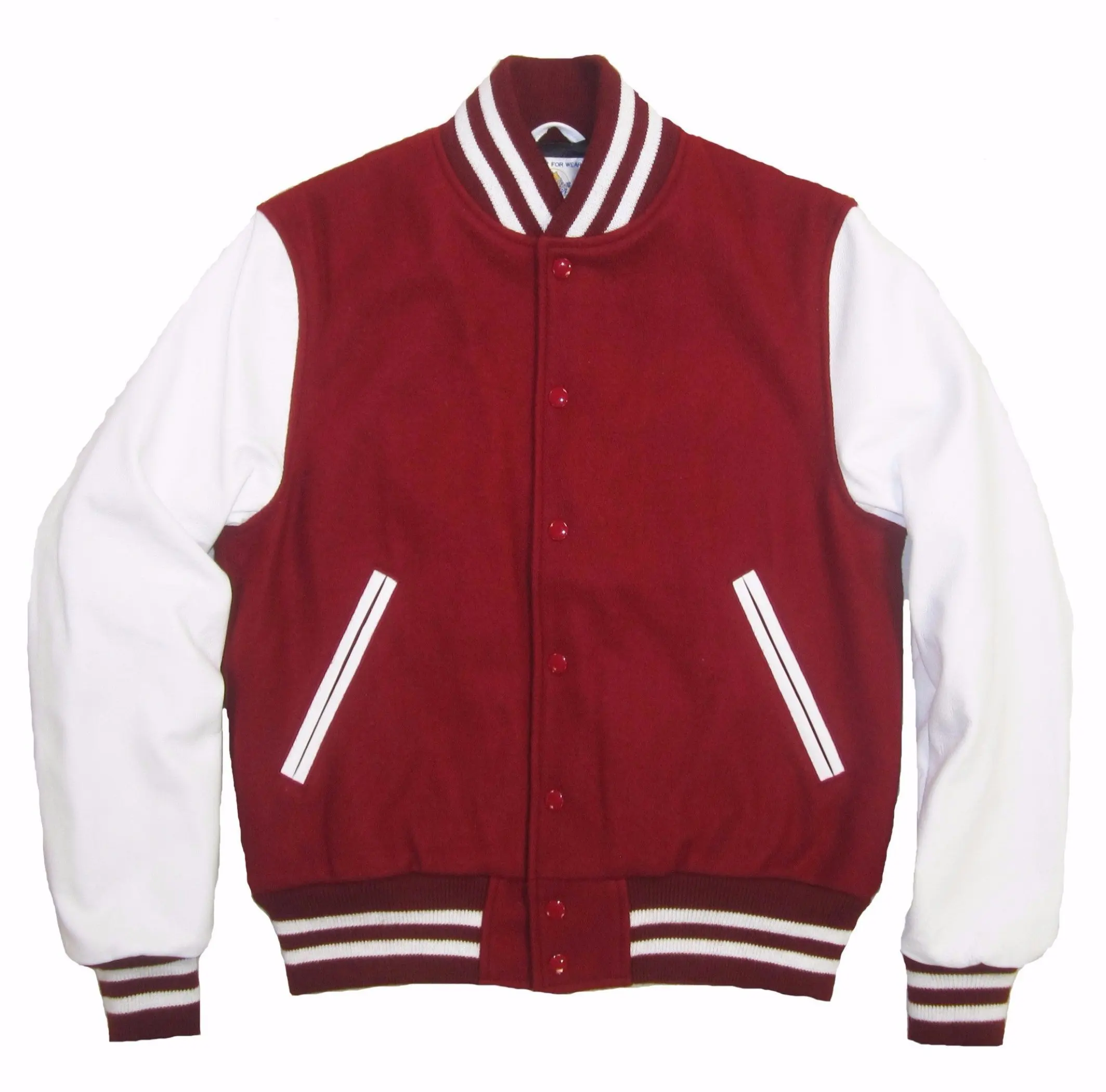 High Quality Wool and Leather Varsity Jacket Black and Red with Black and White Ribbing
