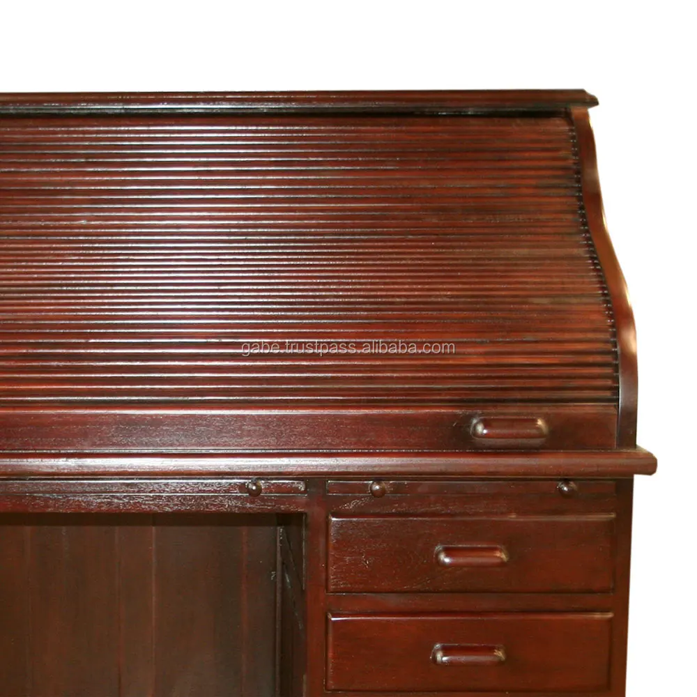 Roll top Computer desk Solid teak Wood Hand Made