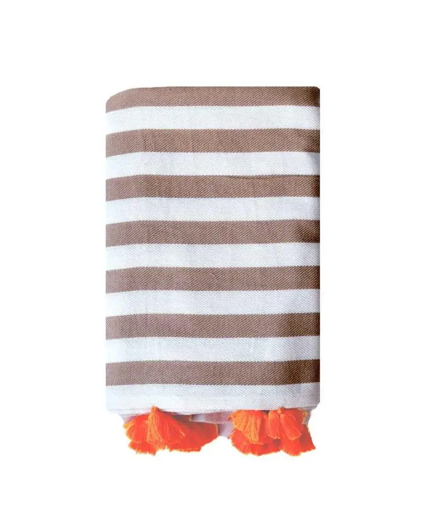 
100% Cotton Beach Candy Turkish Rugby Towels with coloured pom pom tassels 