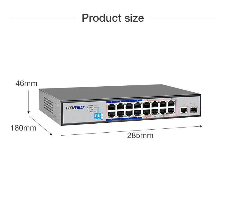  Hored 150W 16-портовый коммутатор питания через Ethernet 10/100 Мбит/с PoE Switch 100-240V для IP камера сетевой 16 портов