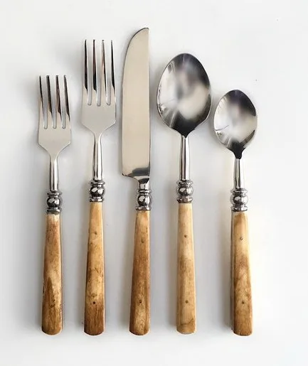 Shiny Silver Flatware Set With Brass Bone Inlay Handle, Wedding & Parties Cutlery Set