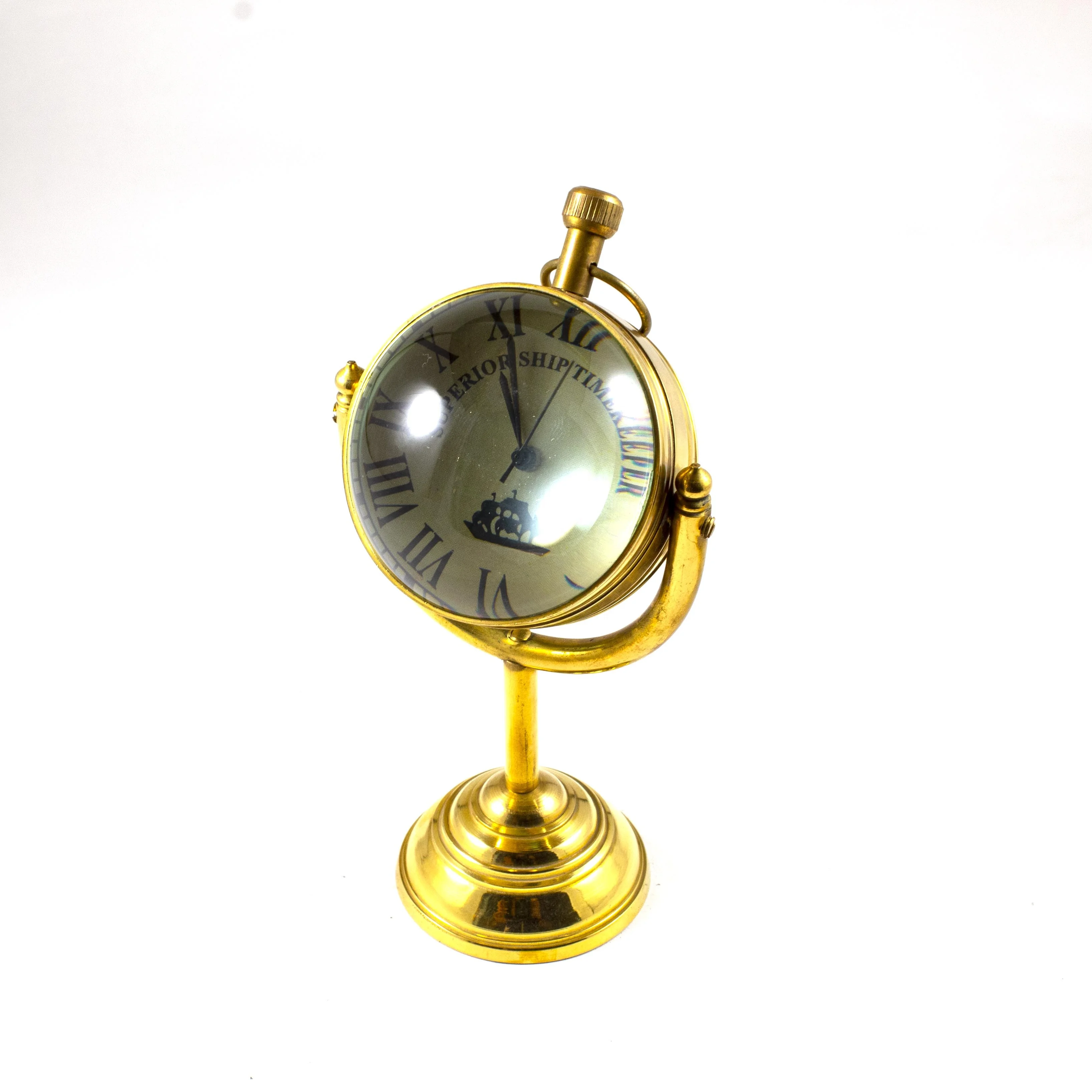 brass nautical paper weight analogue desk table glass ball clock office home gift decor ondesk watch