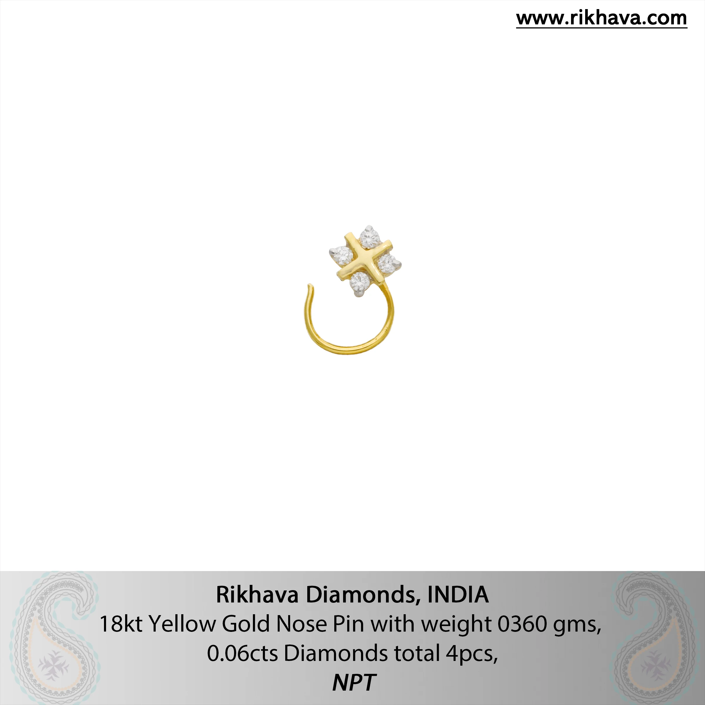 Indian 18kt Yellow Gold Diamond Nose Pin