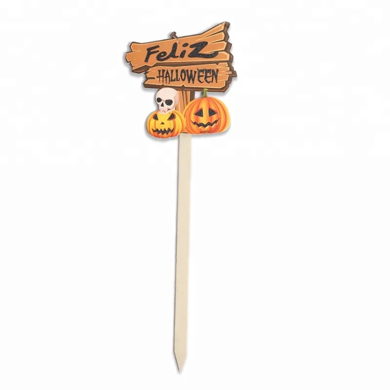 Happy Halloween Pumpkin Yard Sign Stake Set Decoration Glitter Outdoor Lawn Wooden Halloween Decoration