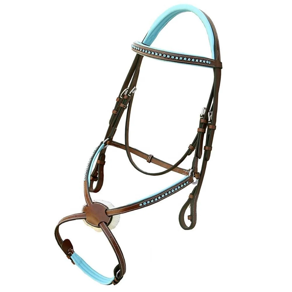 
High Quality Genuine Leather Equestrian Show Jumping Padded Bridle Set English Horse Riding Tack 