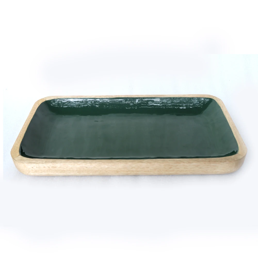 Wooden Enamel Green Texture Tray