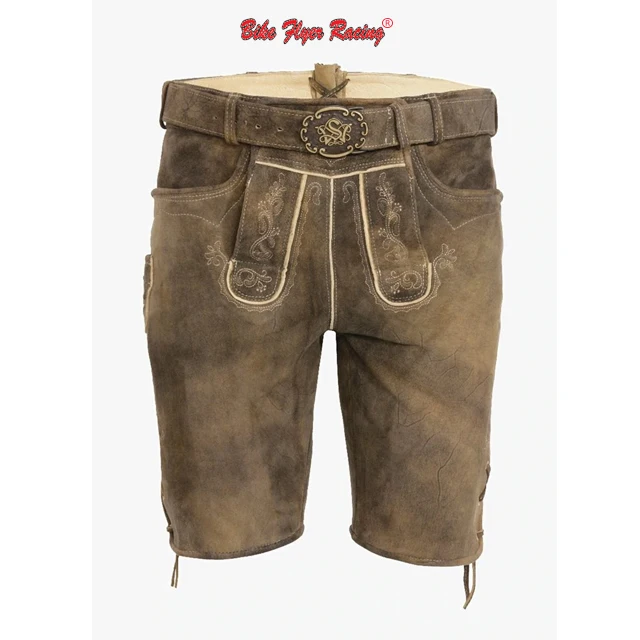 Мужские Короткие хлопковые брюки из немецкого баварского трахтена-ледерхоса с настоящим кожаным ремнем Wildbock логотипом на талии