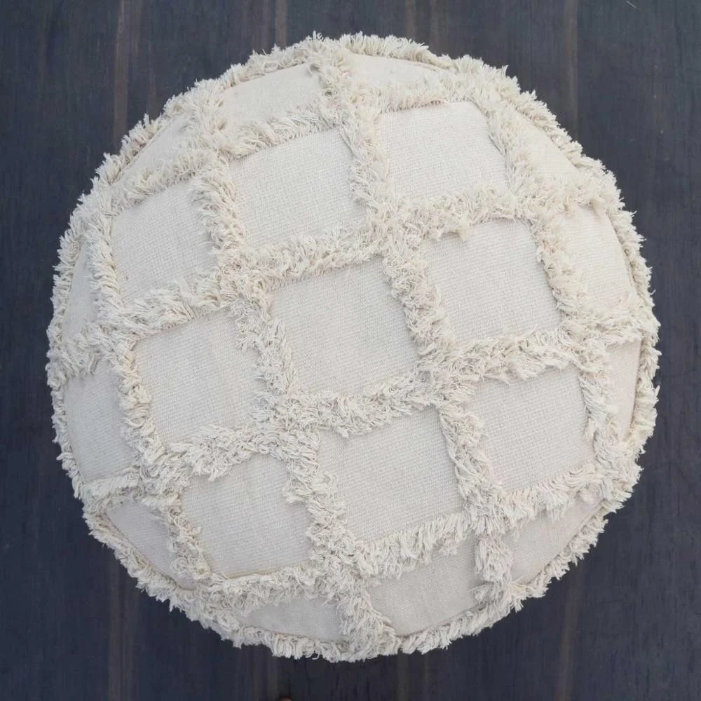 Moroccan Floor Cushion Round Cotton Pouf Ottoman Boho Style Pouf