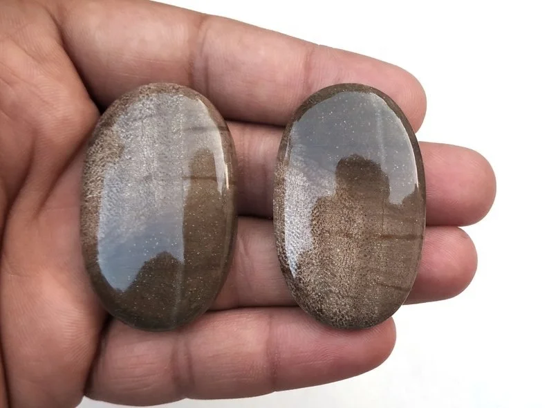 Good Quality 2 Pieces Natural Wood Jasper Loose Gemstone Smooth Oval Shape Brown Cabochons Making Jewelry