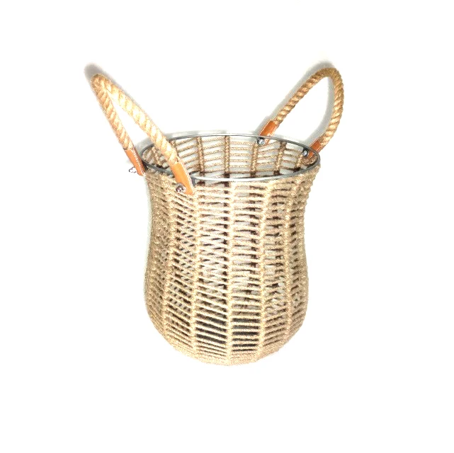 Cheap Wholesale Cotton Rope Oval Shape Woven Basket with Leather Clothing Wood TIME Storage Packing Pcs