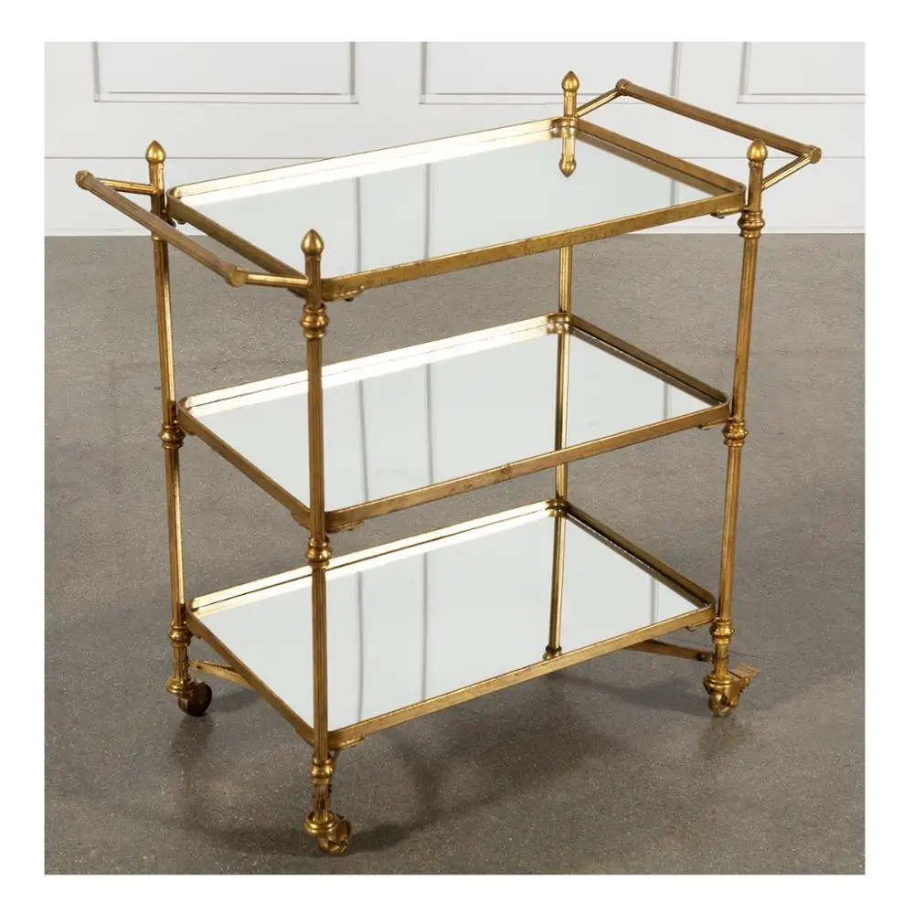 Золотой прямоугольная 2-х уровневые зеркальное стекло из высших металлов, Сервировочная Тележка для кухни