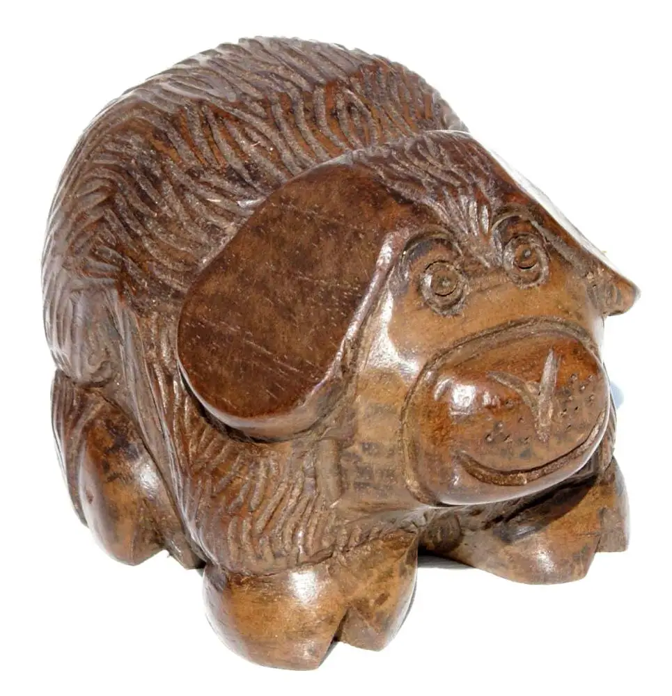 Wooden Pig Figurine Handcarved Sculpture Wood Statuette Statue Carving Art Crafts Handmade in Ecuador