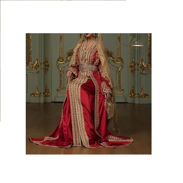 dubai wedding kaftan with heavy satin fabric embellished of dabka cora beads pearls stone rhinestone embroidery