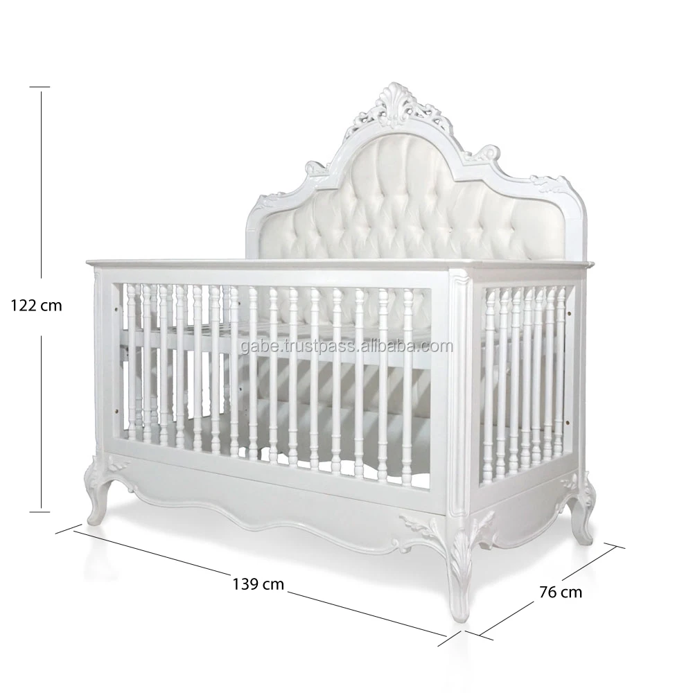 Wooden Baby Crib Model Queen Anne, white distressed color  mahogany wood Hand made