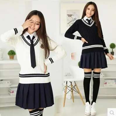 
Long sleeve sweater and skirt high school uniform for girls 