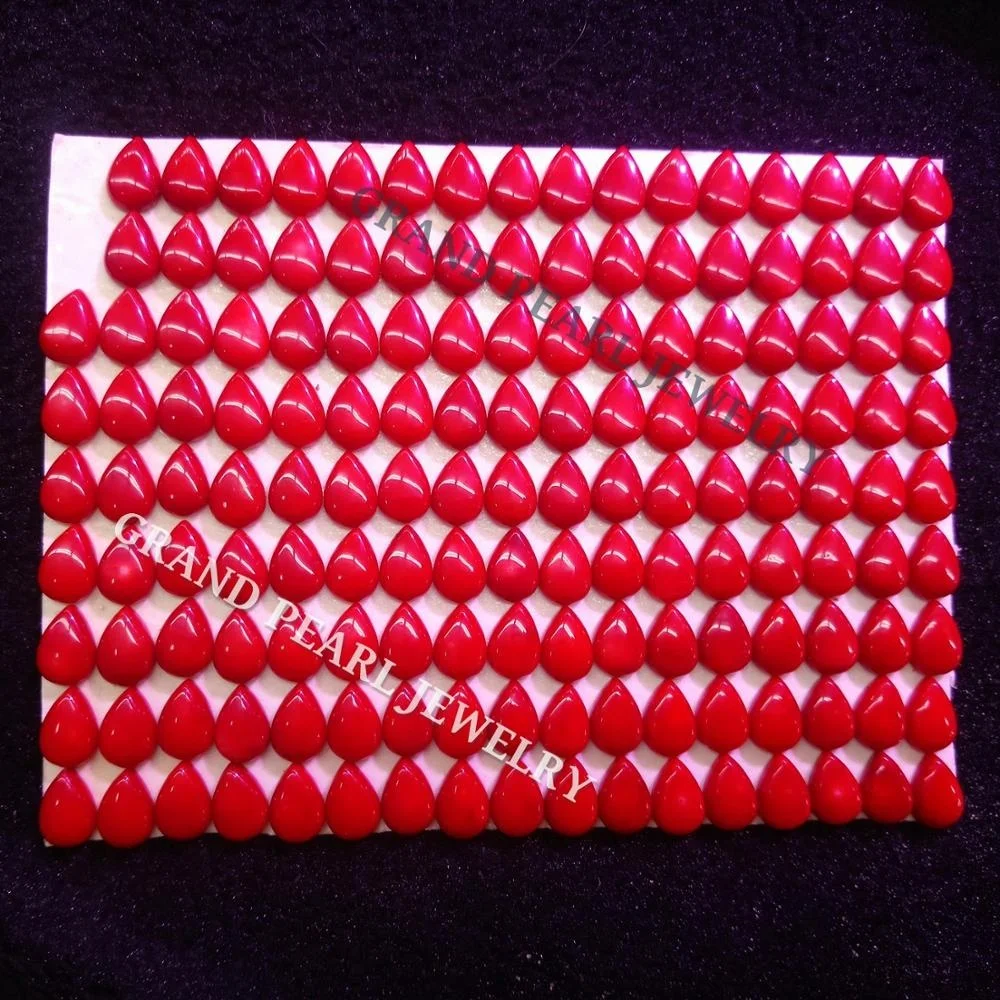 
Gemstone Cabochons, Sea Bamboo Red Coral 7x10mm Drop Cabochon 