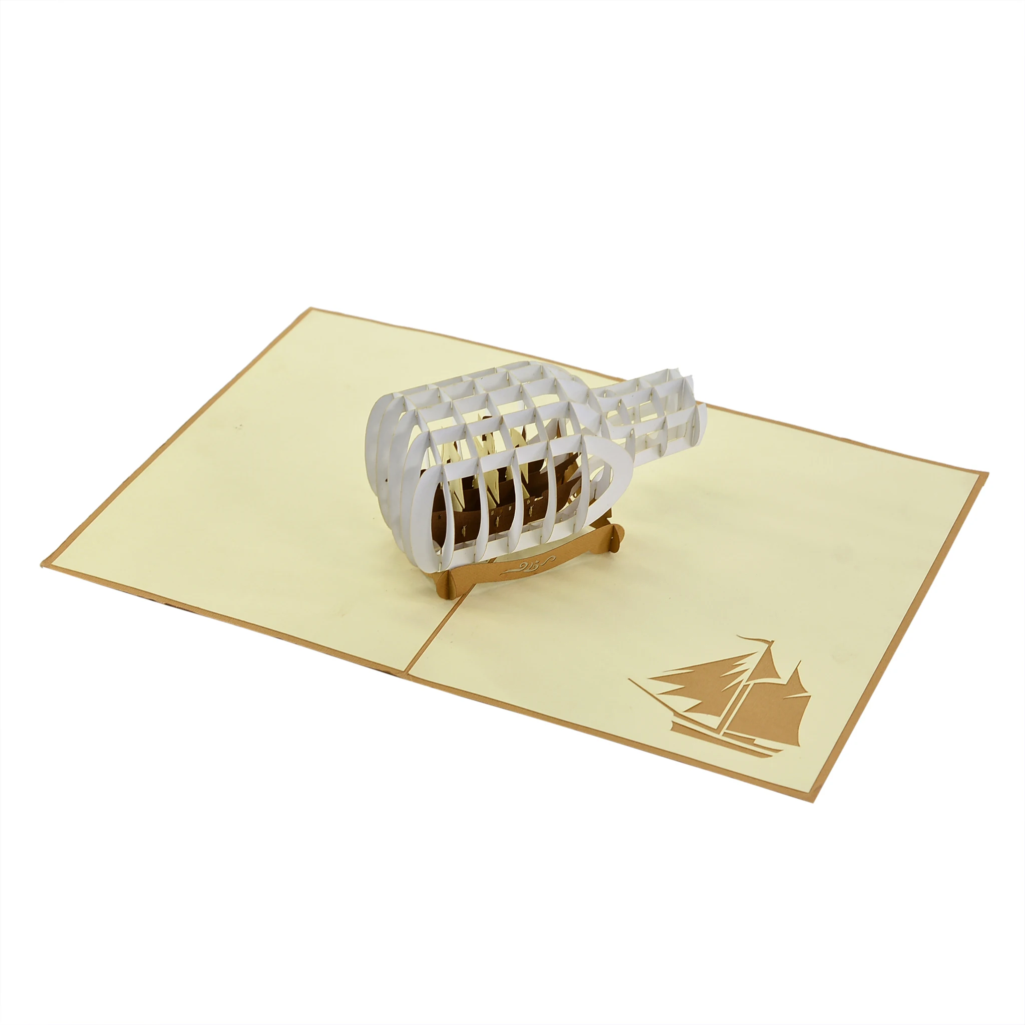Hot selling product with Model of Boat in the bottle for Christmas 3D greeting pop-up cards For businesses
