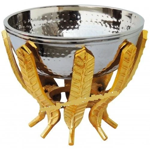 Metal bowl with gold leaves