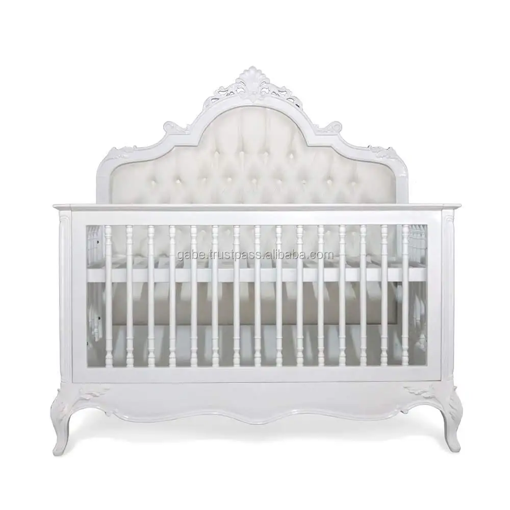 Wooden Baby Crib Model Queen Anne, white distressed color  mahogany wood Hand made