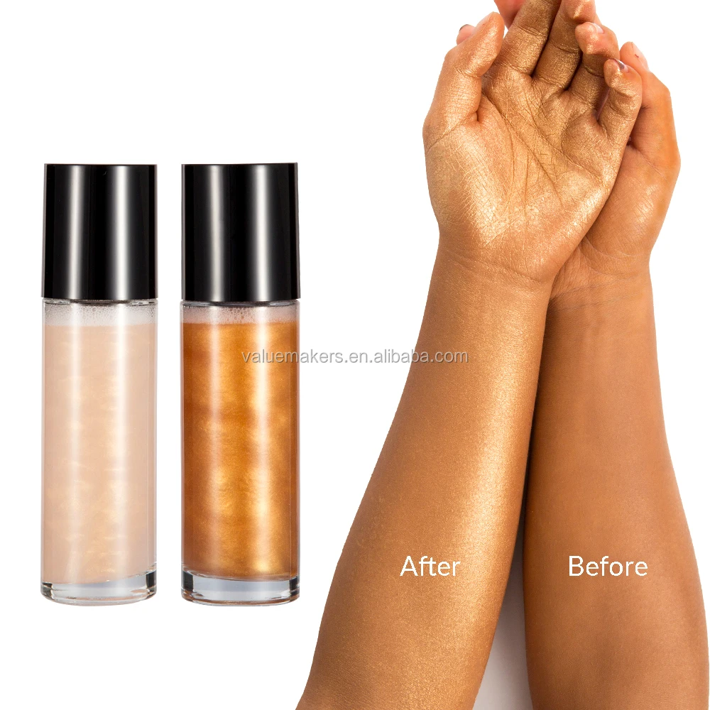 Customized label highlighter cosmetics makeup no logo shimmer liquid body highlighter spray