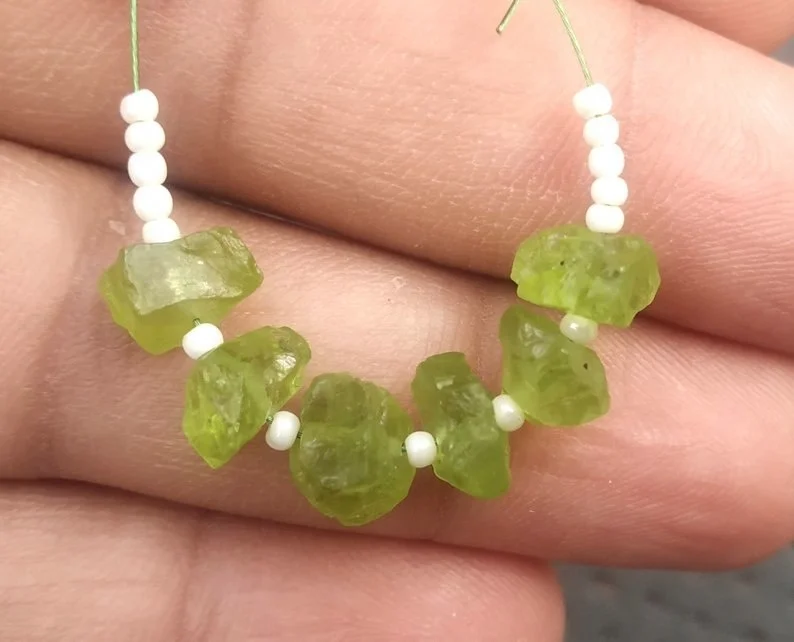 Natural Peridot Gemstone Uneven Shape Center Drilled Rough August Birthstone Jewelry Green Stone Collection Style Cut