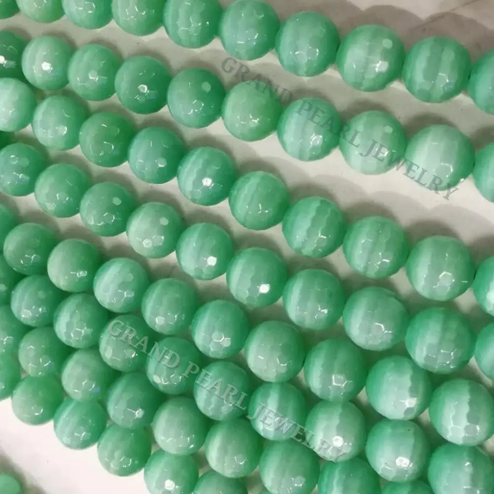 Faceted Semiprecious Stones in Cats Eye color #9 light green