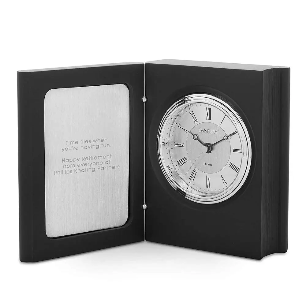 Personalized Matte Black and Silver Book Clock