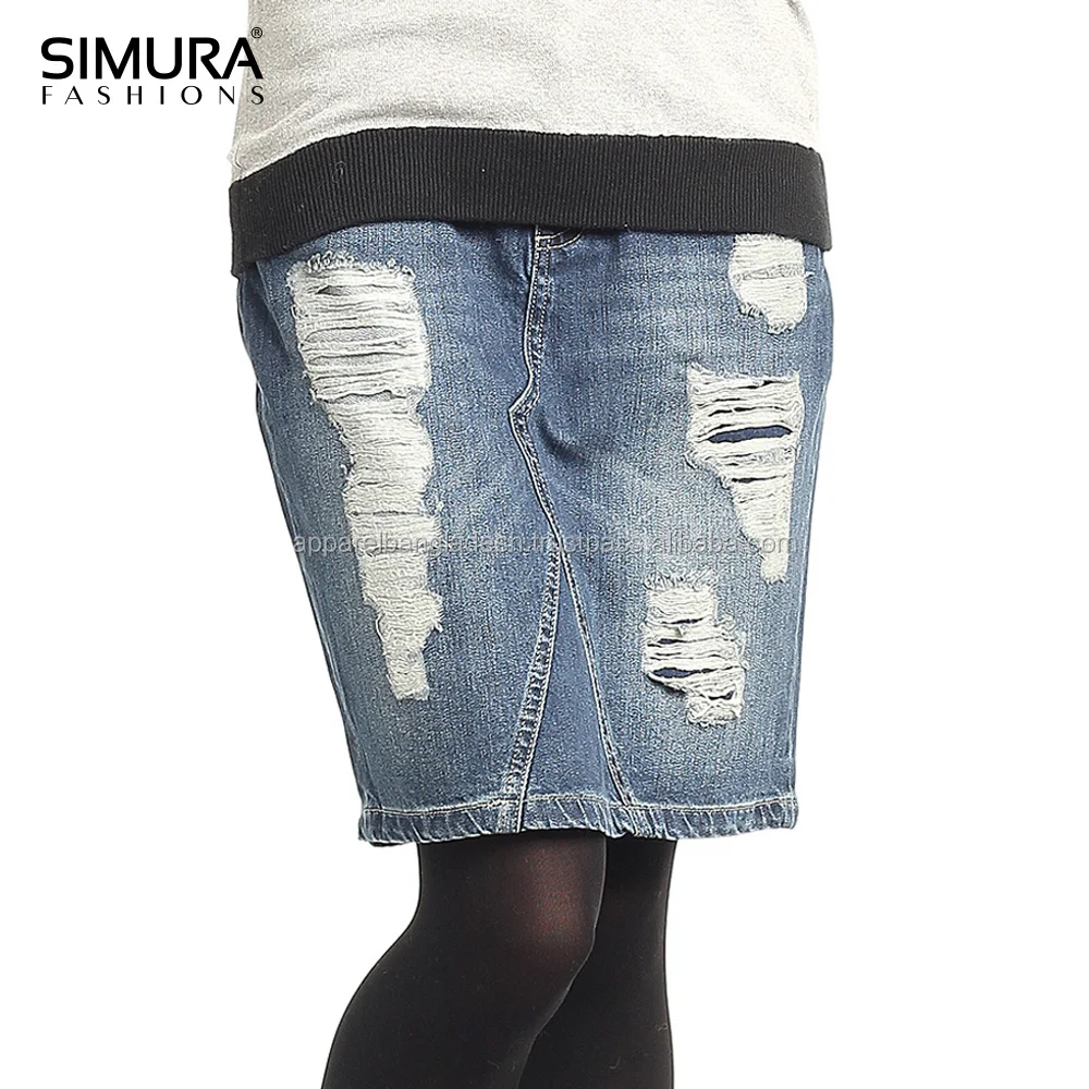 
 Хлопчатобумажная трикотажная ткань с высокой талией, потертые рваные мини-юбки  