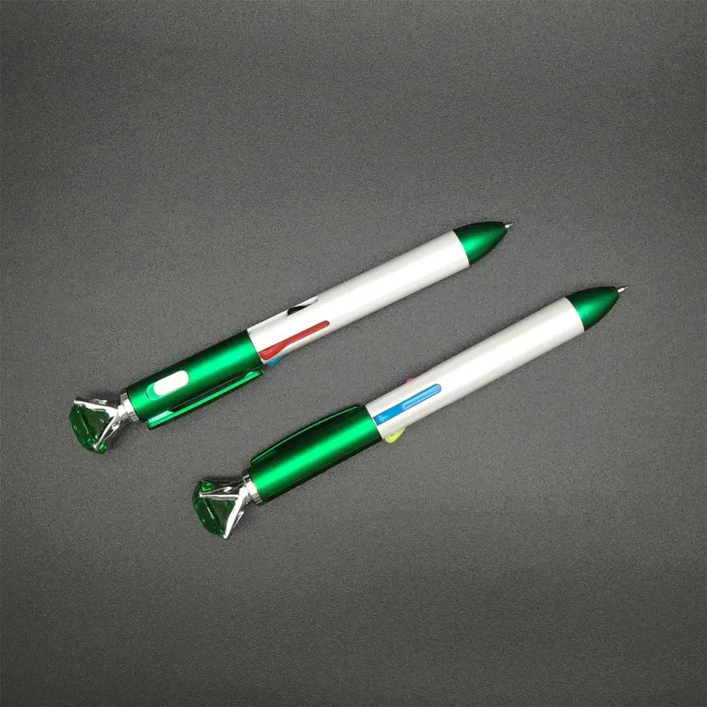 Plastic Promotional 4-color click action diamond ballpen with LED light with bling stone