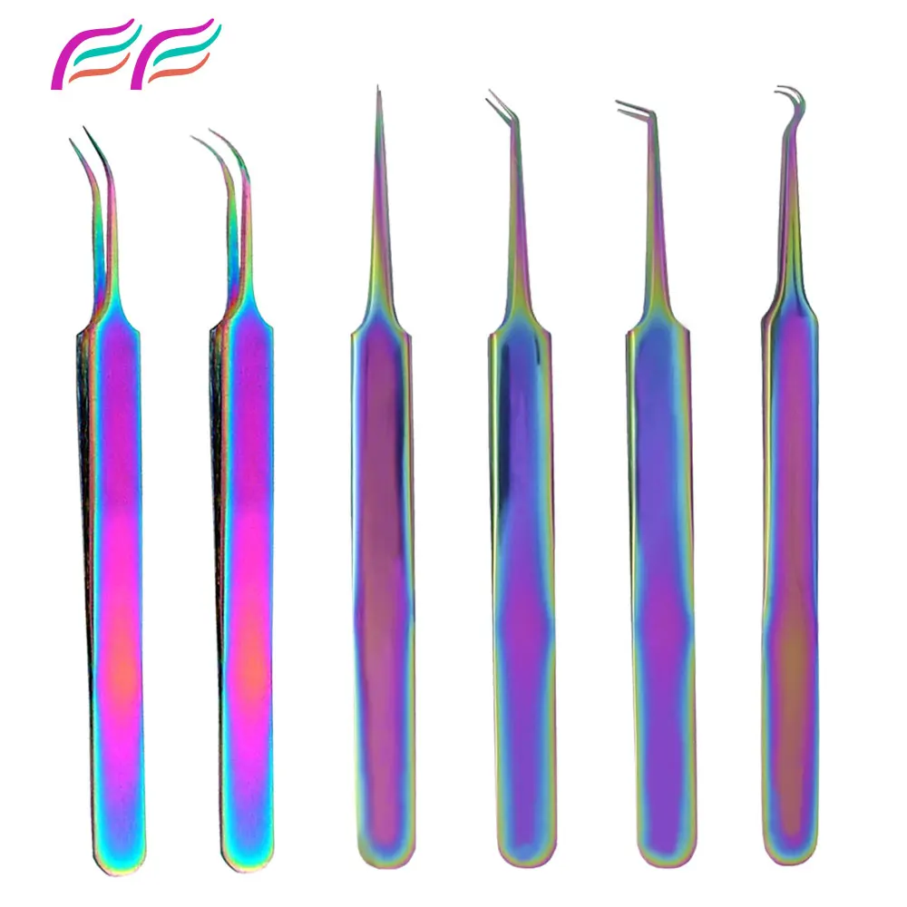 6PCS Set Eyelashes Tweezers False Eyelash Extension Stainless Steel Lashes Volume Eyebrow Clip Makeup Nail Art Tools