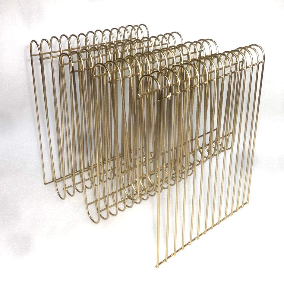 New Design Folded Brass Metal Wire Mesh Magazine Holder ,metal mesh magazine rack, magazine stand