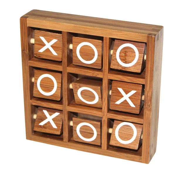 
Tic Tac Toe small wooden travel game with fixed spinning pieces indoor and outdoor game 
