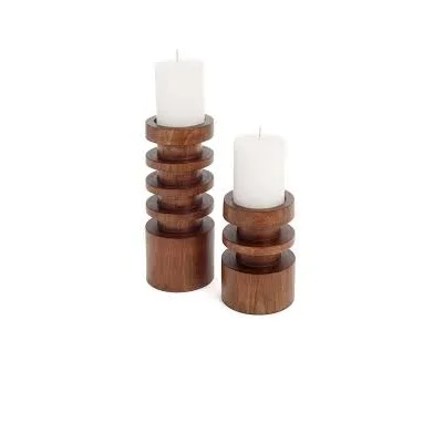 Round candle holder with glass Wood Candle Holders Lanterns and Candle Jars Customized size and sale