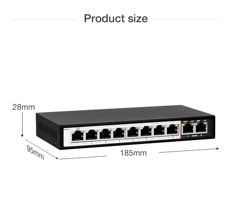 
2 Uplink Fast Ethernet PoE Switch 10 Port Support Vlan 250M Extend QoS AI PoE 