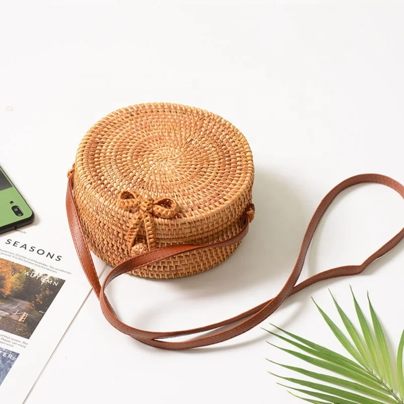 Wholesale fashion square mini bucket straw bag Indonesia Bali beach woven rattan handbag