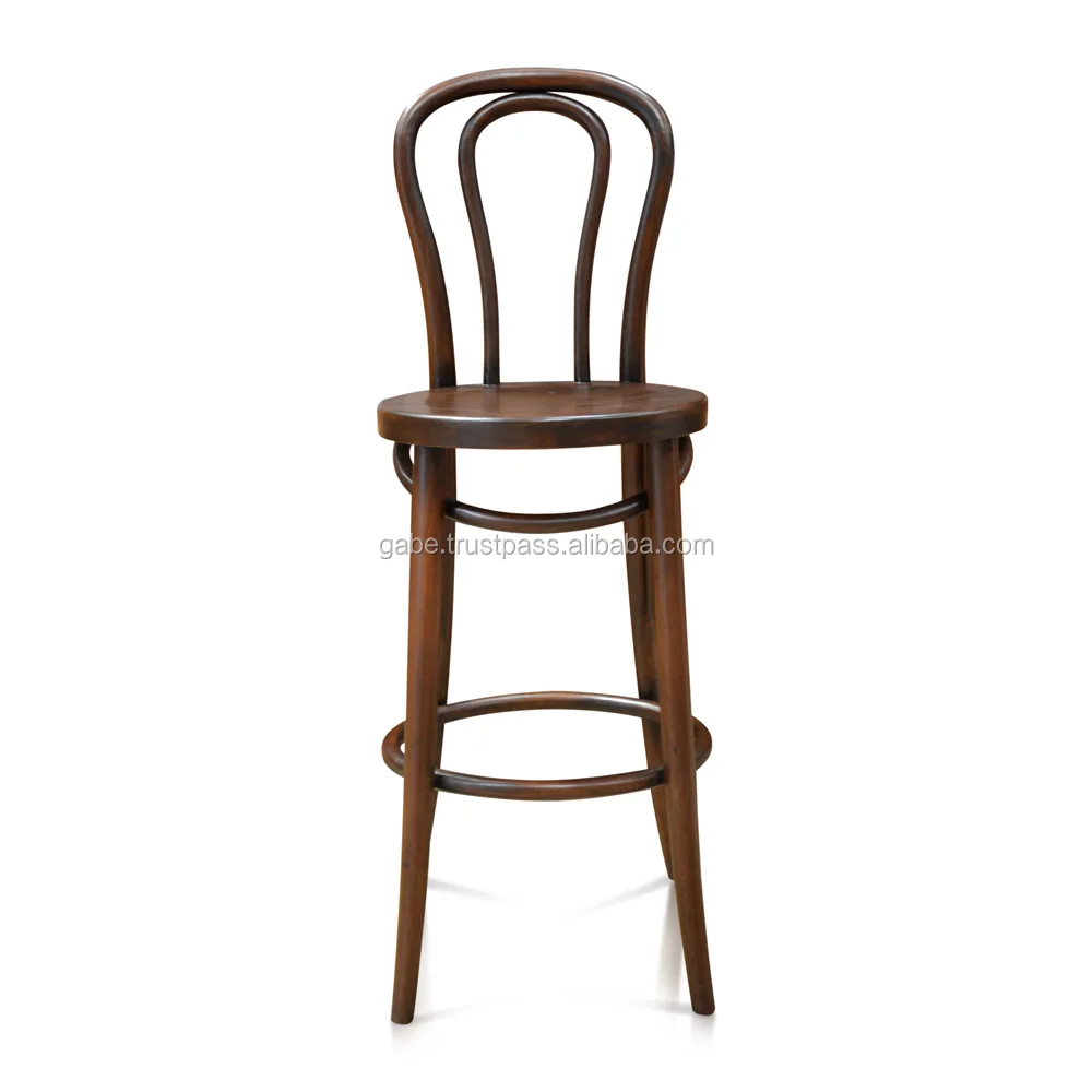 Antique-Style Solid Wood Mahogany Brown Bentwood Chair Bar Stools Furniture