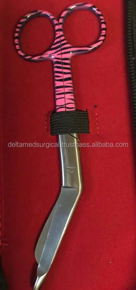 NEW Hemostats Forceps Bandage Scissors Set Pink Zebra Straight Tip Clamps Case