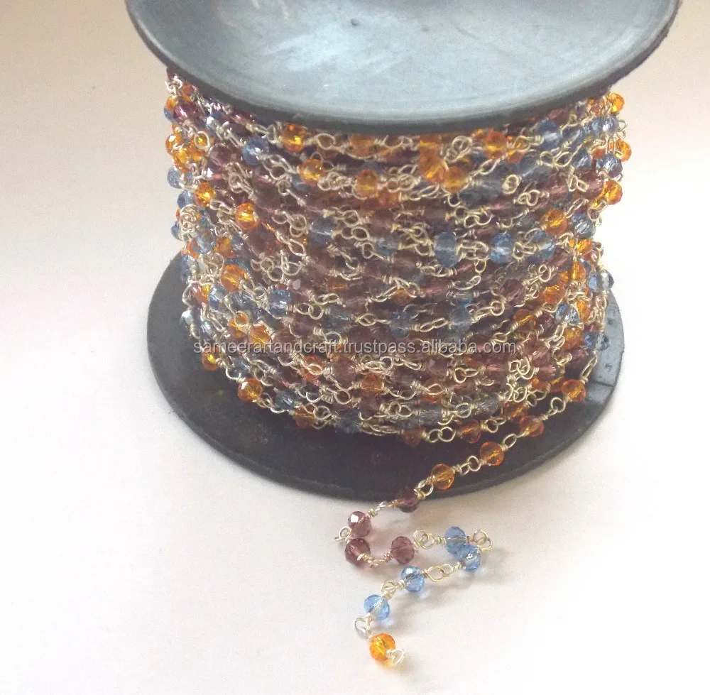 Beautiful Multi Stone Silver Plated 3 - 4 mm Beaded Natural Gemstone Multi Jewelry Rosary  Coin Charm Chain