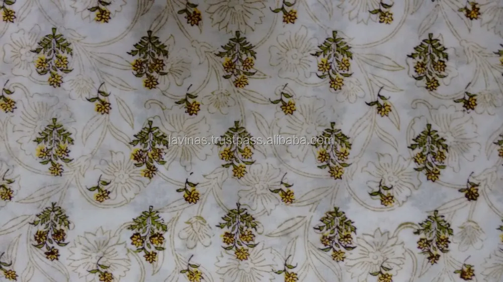 Indian Hand Block Printed Cotton fabric Floral Print Jaipuri Sanganeri Fabric