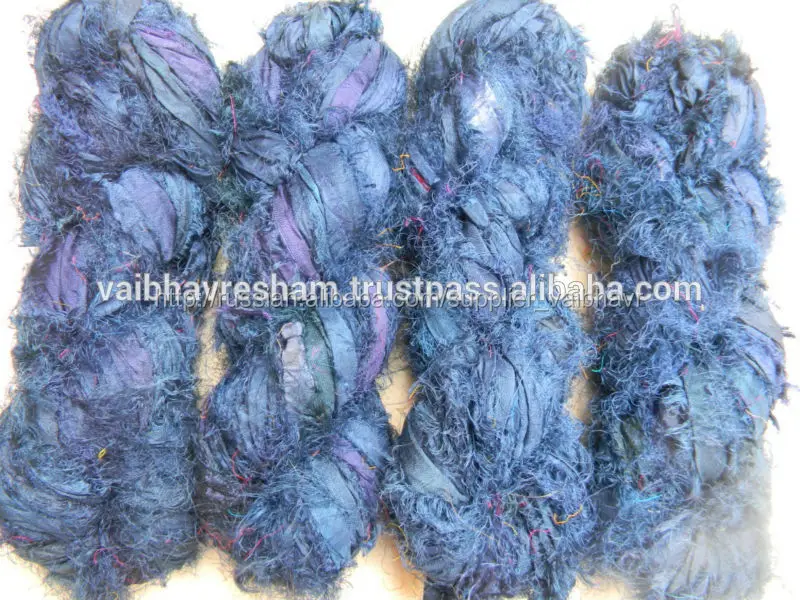 восстановленный сари шелкового василькового цвета нечеткой ленты для вязания& корабль работы