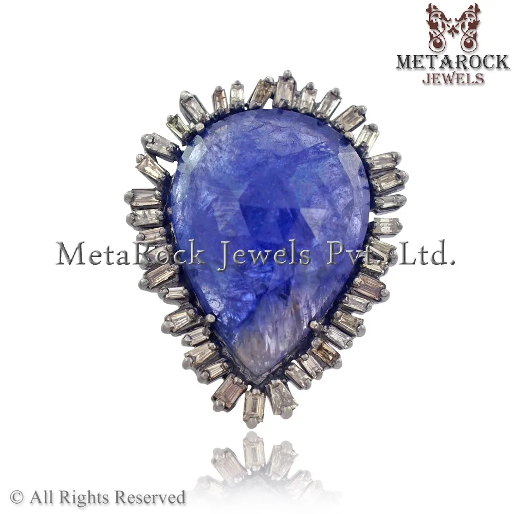 Handmade Tanzanite Diamond Baguettes 925 Sterling Silver Gemstone Jewelry Design for Gift