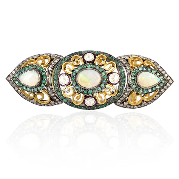 Натуральный опал Эфиопский проложить изумруд кольцо 18kt золото 925 стерлингового серебра юбилей ювелирные изделия