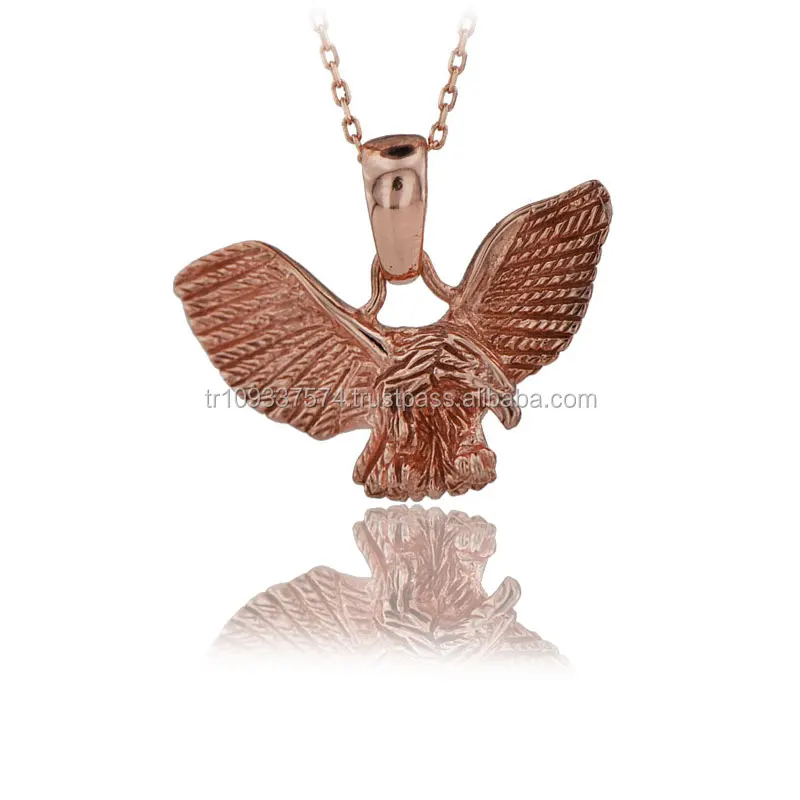 14K Solid Gold Tri Color Eagle Charm Pendant Necklace Animal Necklace Fine Jewellery for Women Made in Turkey