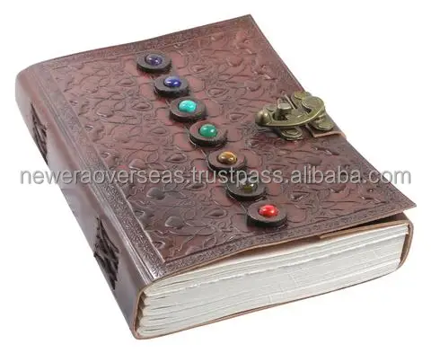 Seven Stone genuine Leather Embossed blank note book Journal sketch book with Latch Closure for gift him or her