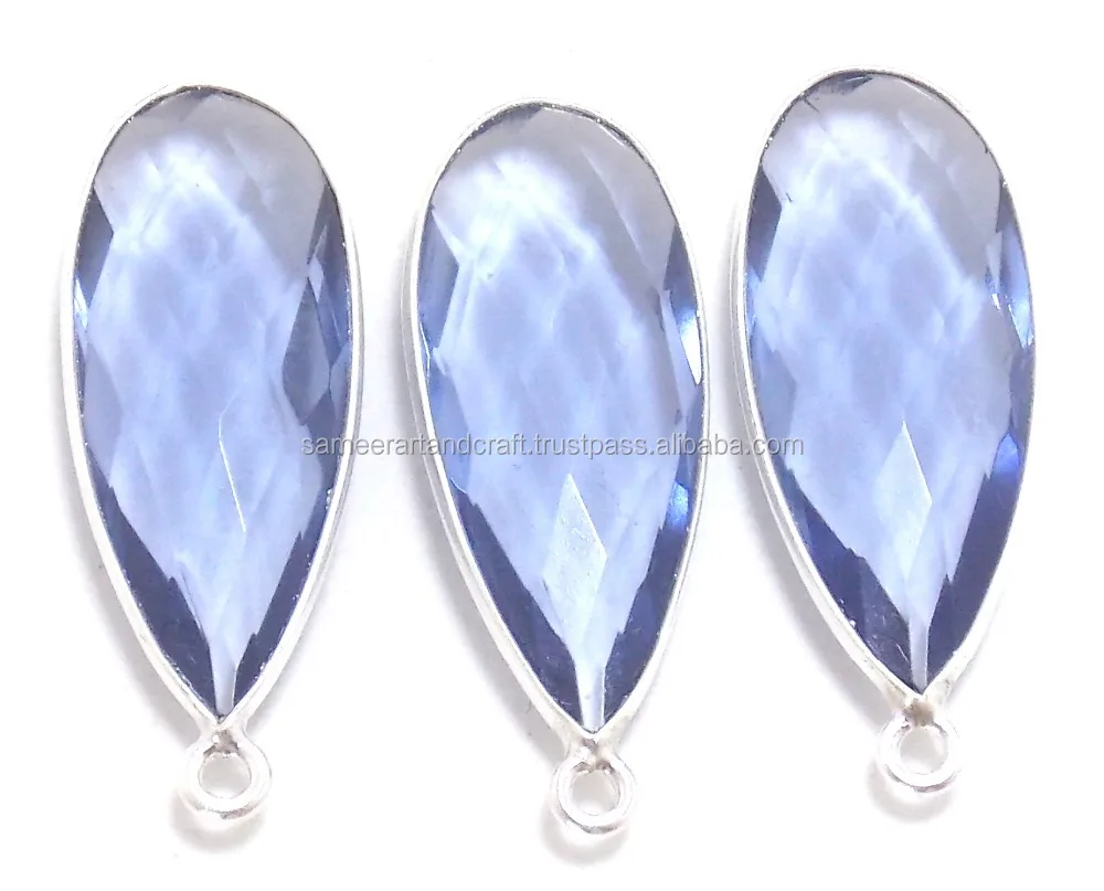 Красивый лолитовый кварц 10X25 мм грушевидный натуральный драгоценный камень посеребренный ободок бохо-соединитель