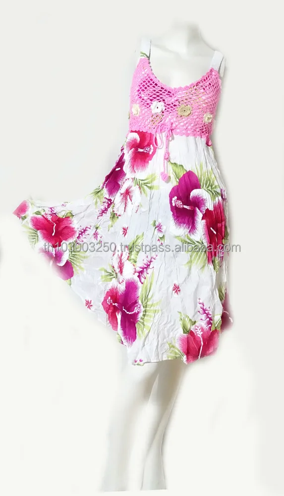 Boho hippie hibiscus crochet handmade BEACH COCKTAIL PARTY V NECK floral DRESSES