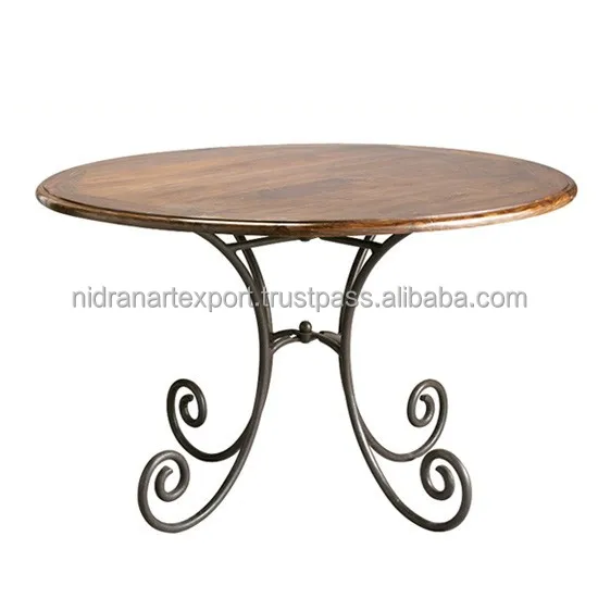 Industrial & vintage Dining Room Furniture Forged Iron & solid mango wooden round dining Table