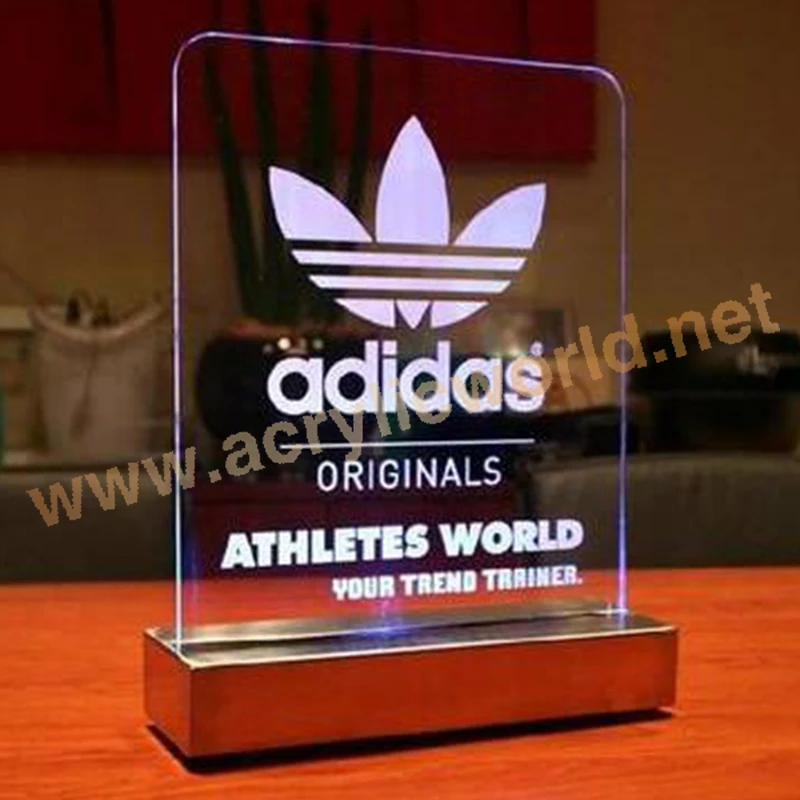 illuminated laser engraving counter top popular acrylic led sign with base manufacturer