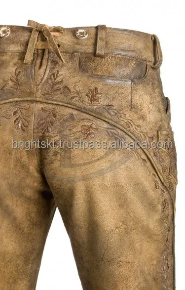 Mens Bavarian Trachten Leather Lederhosen Knee Length Shorts Oktoberfest Outfit (Oktoberfest German Garments) high quality 2024